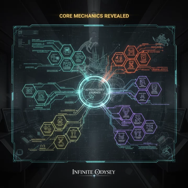 Schéma de la boucle de gameplay, fondation et fonctionnalité clé du jeu.