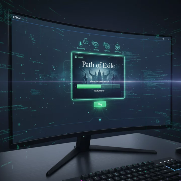 Mises à jour automatiques de Path of Exile gérées par Steam.