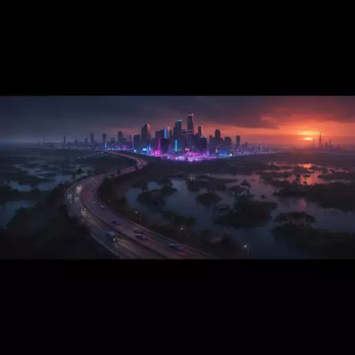 Paysage du monde gta 6 : Vice City et l'État de Leonida.