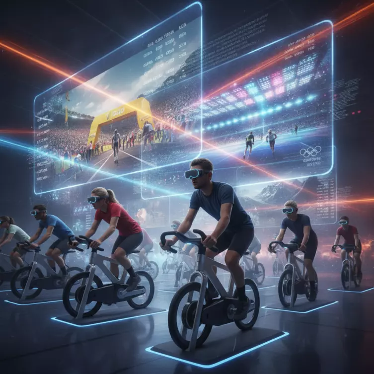 Gros plan sur un peloton de cyclisme virtuel illustrant le réalisme des jeux de cyclisme 2026.