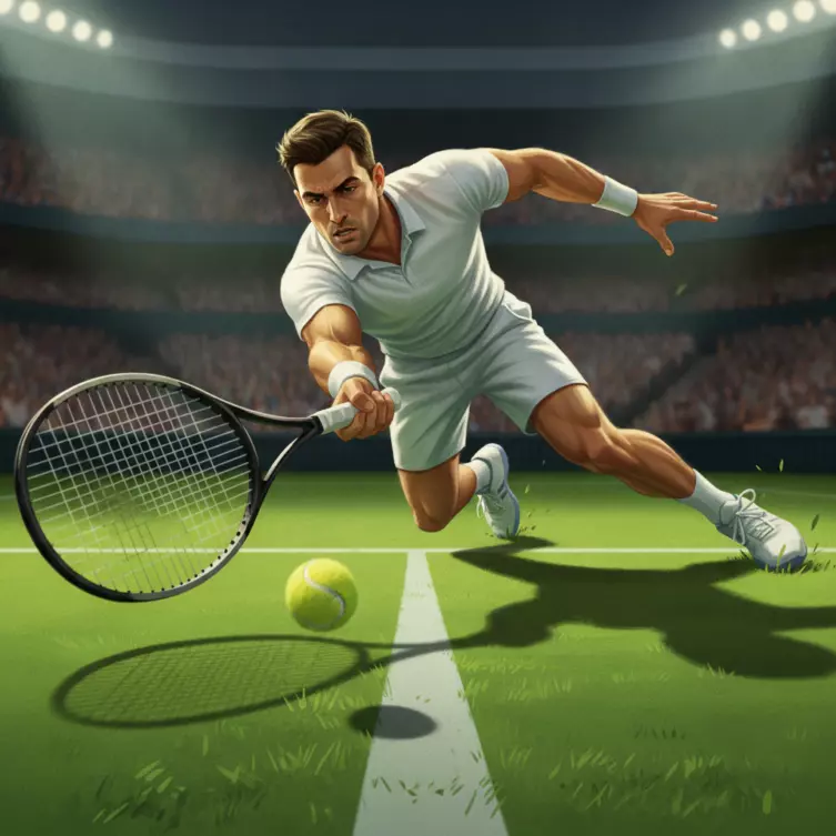 Échange rapide sur gazon à Wimbledon, avec rebond bas et appuis courts.