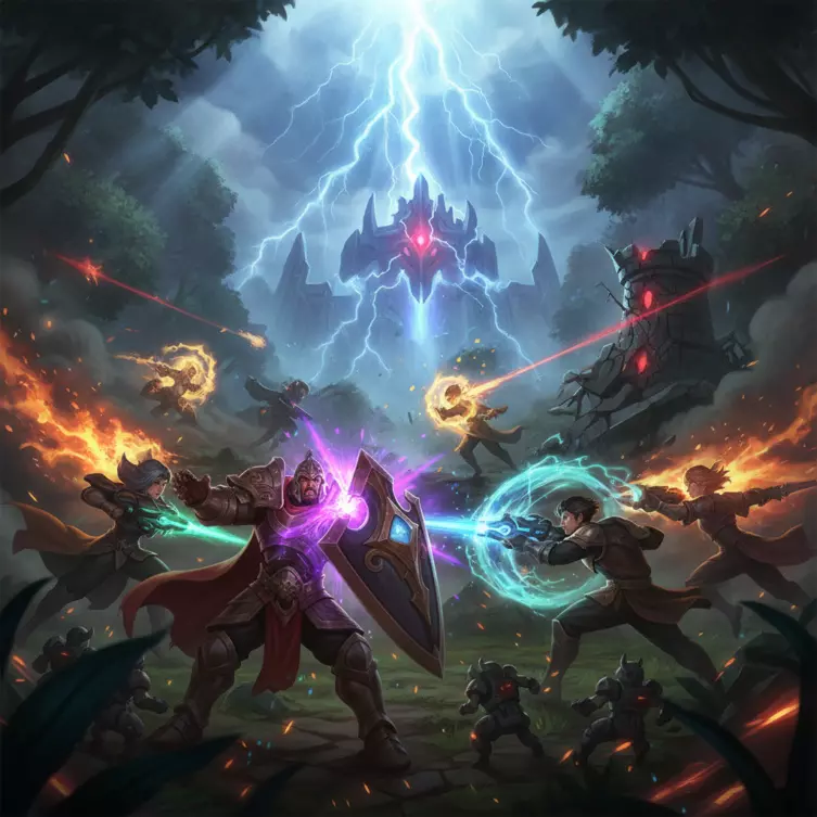 Gameplay compétitif MLBB Interface de combat 5v5 tactique dans le Mobile Legends Bang Bang Esport.