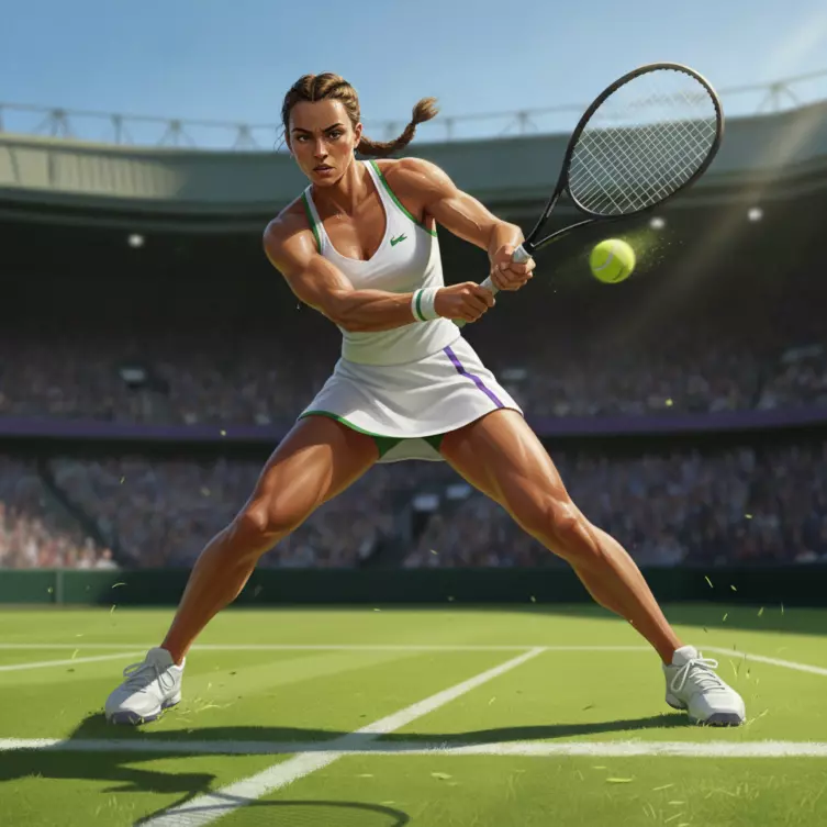 TopSpin 2K25 sur le Court Central de Wimbledon, avec placement offensif et prise de balle tôt.