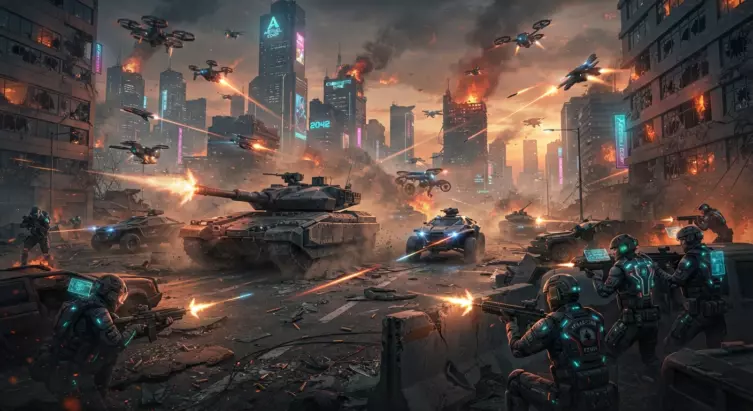 Jeu DICE 2042: guerre moderne futuriste, batailles villes et déserts.