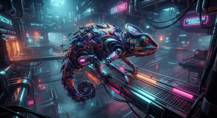Meccha Chameleon : scène du jeu d'infiltration multijoueur avec camouflage peinture.