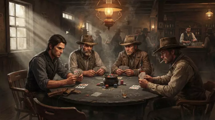 Partie de poker dans le saloon de Valentine.