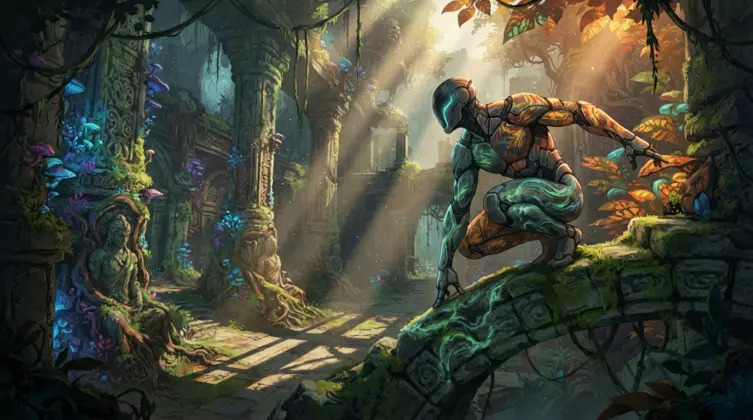 Personnage de Meccha Chameleon se camouflant par peinture.