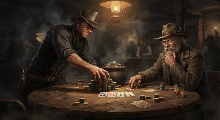 Un adversaire bluffe avec une mise énorme au poker dans rdr2.